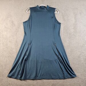 Tee Time Womens Mock Neck Sleeveless Golf Tennis Dress Teal‎ Blue Large
